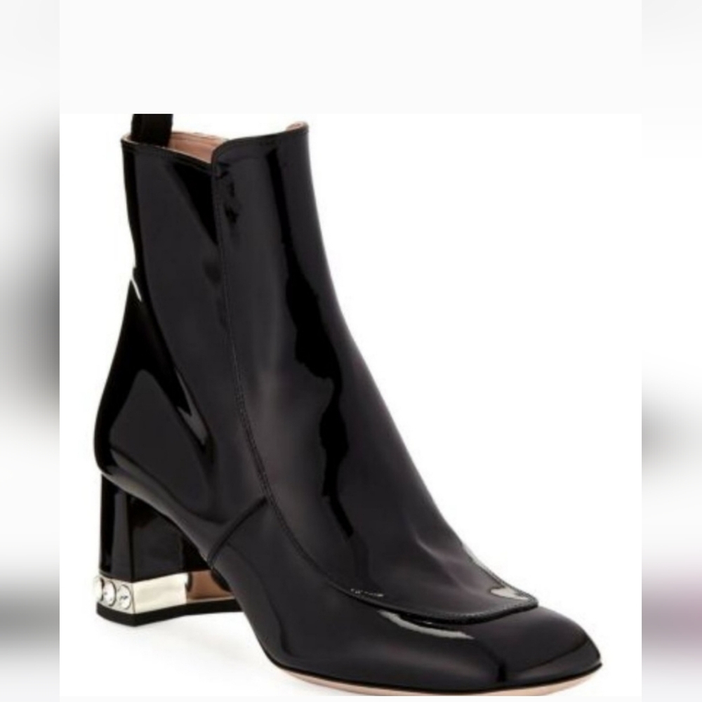 Miu Miu Black Patent Leather 65 Ankle Boots Size 37 1/2